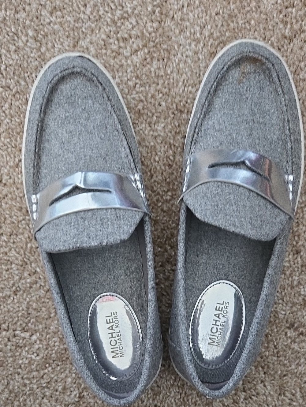 Michael Kors Gray Felt Loafers with Silver Band